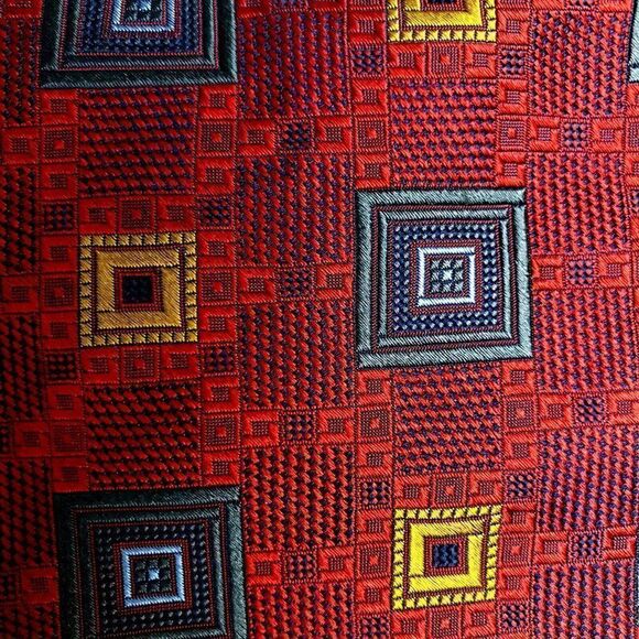 Roberto Villini Couture Silk Tie Red Woven Geometr - Picture 2 of 6